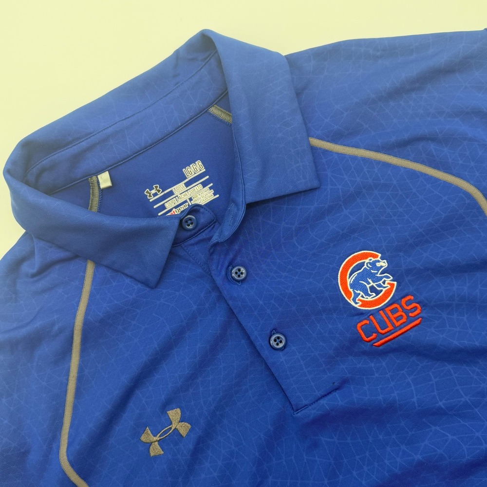 Under Armour Chicago Cubs MLB Polo Shirt Mens Large Blue HeatGear Short Sleeve